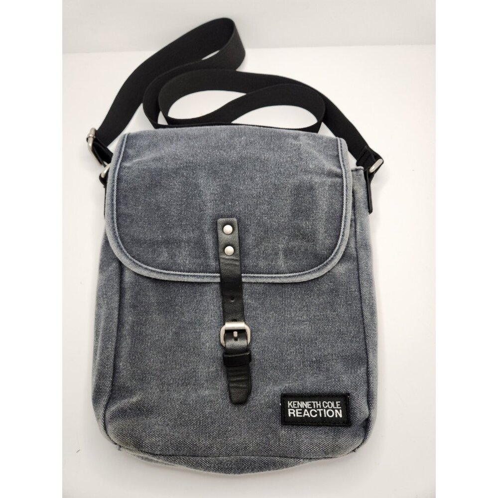 Reaction Kenneth Cole Grey Black Messenger Crossbody Bag Padded Denim